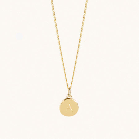 Gold Initial Disc Necklace With Curb Chain